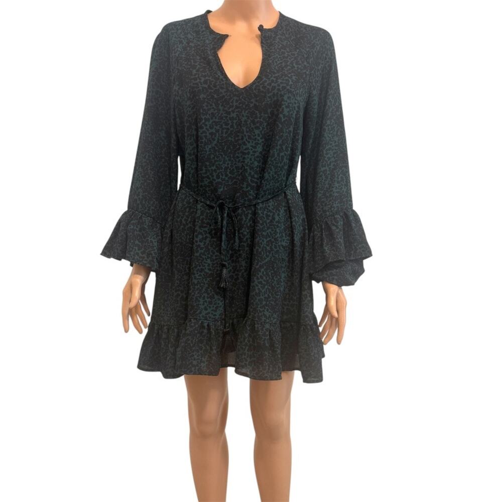 Shyanne small animal print a line ruffle belted mini dress D2 3341